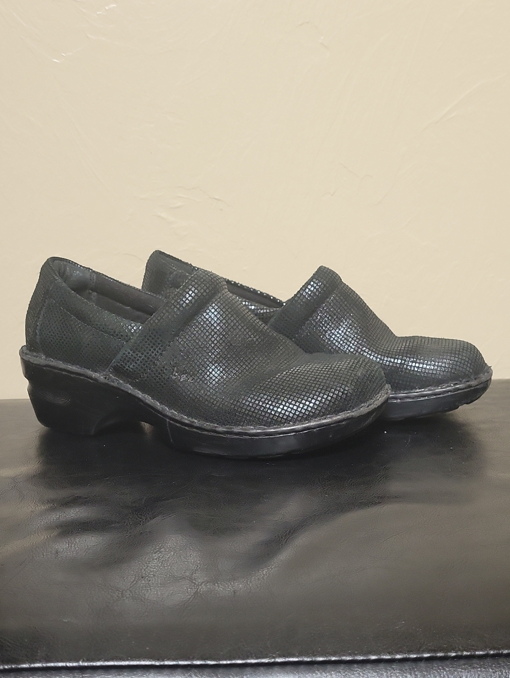 Boc Born Black Shimmer Suede Clogs